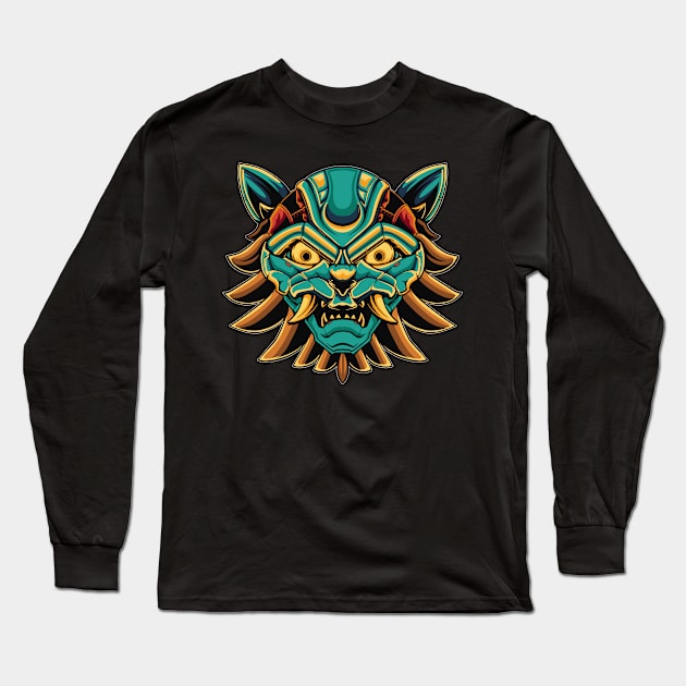 mecha cat mask robot illustration Long Sleeve T-Shirt by Invectus Studio Store